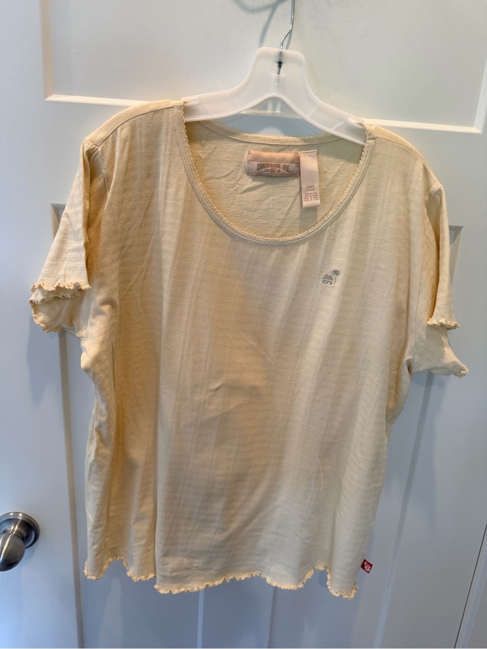 Caribbean Joe Cream Palm Jacquard Cotton Top XL Coastal